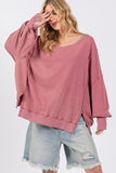 SAGE + FIG Mineral Wash Side Slit Oversized Sweatshirt