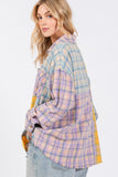 SAGE + FIG Button Up Raw Hem Plaid Flannel Shirt
