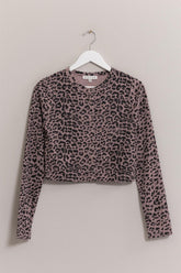 HYFVE Animal Print Snap Down Crop Cardigan