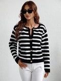 Woven Right Striped Button Front Cardigan