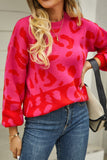 Woven Right Leopard Round Neck Dropped Shoulder Sweater