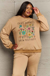 Simply Love Full Size CREATE HAPPINESS GROW POSITIVITY Graphic Sweatshirt