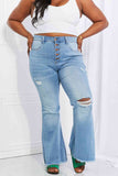 Vibrant MIU Full Size Jess Button Flare Jeans