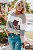 Woven Right Color Block Drop Shoulder Round Neck Sweater