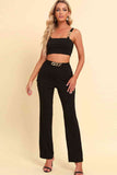 Chain Detail Cropped Cami and Straight Leg Pants Set