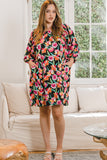 ODDI Full Size Floral Puff Sleeve Mini Dress