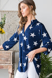 Heimish Full Size Roll-Tab Sleeve Star Print Top