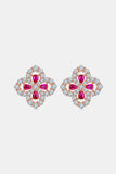 925 Sterling Silver Lab-Grown Ruby Flower Shape Stud Earrings