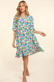 Haptics Bubble Sleeve Floral Ruffled Dress