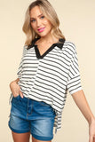 Haptics Full Size Striped Dropped Shoulder Half Sleeve T-Shirt