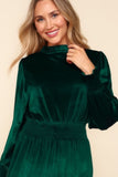 Haptics Mock Neck Smocked Waist Velvet Tiered Dress