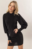 HYFVE Glitter Mock Neck Long Sleeve Mini Dress