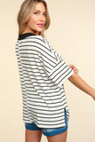 Haptics Full Size Striped Dropped Shoulder Half Sleeve T-Shirt