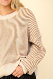 VERY J Exposed Seam Cropped Striped Slit Sweater