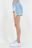 American Bazi High Waist Fringed Hem Denim Shorts