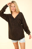 VERY J Washed V-Neck Exposed Seam Knit Top