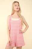 VERY J Tie Shoulder Front Pocket Striped Contrast Romper