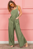 BiBi Ruched Wide Leg Overalls with Pockets