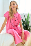 First Love Smile Face Drop Shoulder Brushed Inside T-Shirt