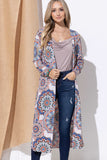 And The Why Printed Kimono Open Front Longline Cardigan