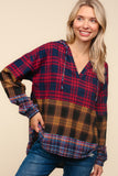 Haptics Plaid Edge Cut Detail Hooded Top