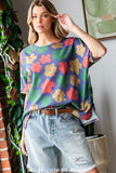 HOPELY Full Size Floral Round Neck Side Slit T-Shirt