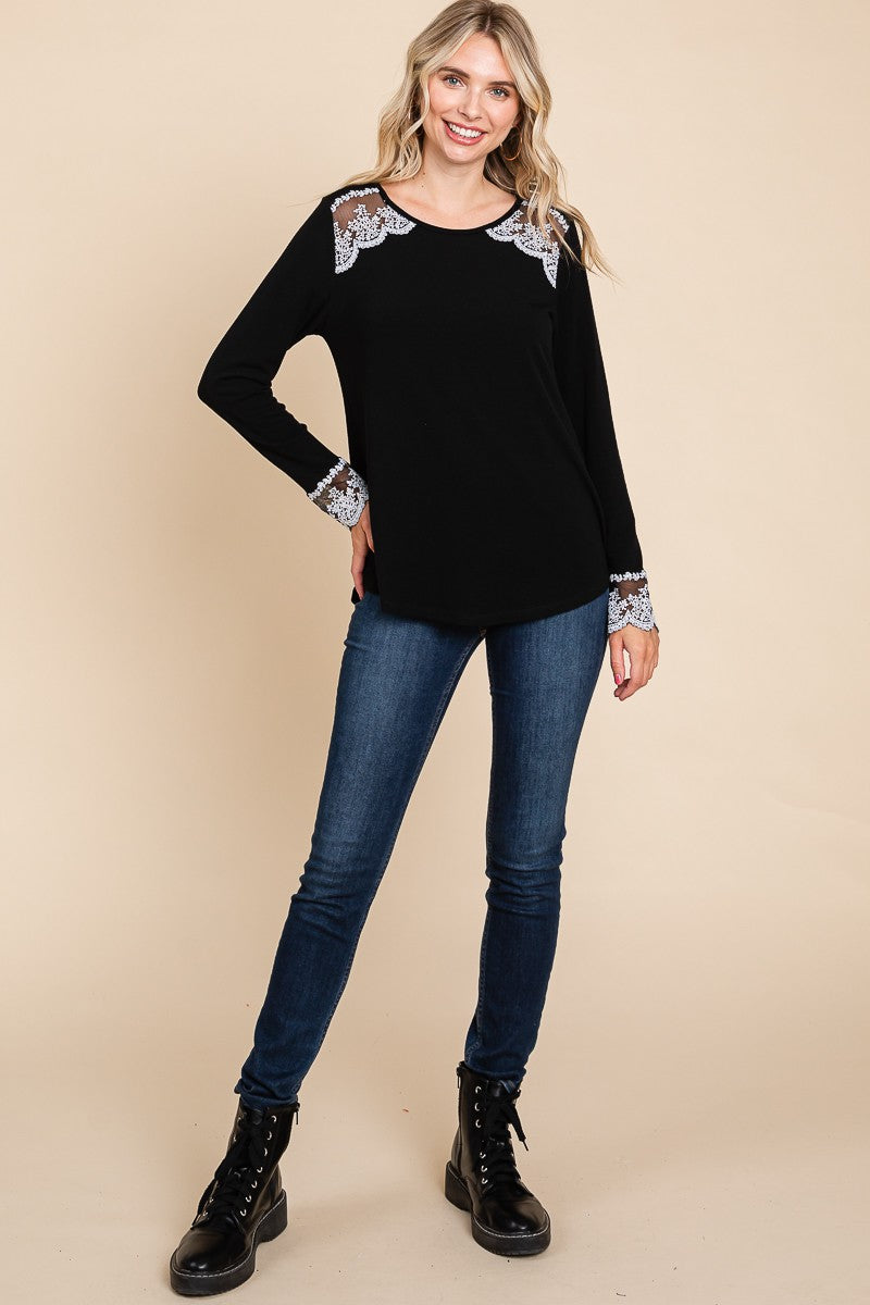 Super Lady Full Size Lace Detail Round Neck T-Shirt – Delma Mall