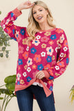 Celeste Full Size Side Slit Flower Print Long Sleeve Top