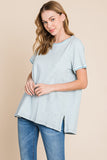 Cotton Bleu by Nu Lab Contrast Trim Short Sleeve Slit T-Shirt