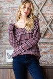 Heimish Full Size Plaid V-Neck Long Sleeve Top