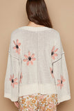 POL V-Neck Floral Pattern Chenille Sweater