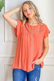 And The Why Lace Detail Ruffle Short Sleeve Blouse