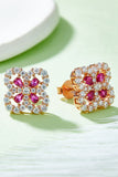 925 Sterling Silver Lab-Grown Ruby Flower Shape Stud Earrings