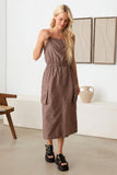 Tasha Apparel Adjustable Strap Waist Drawstring Cargo Midi Dress