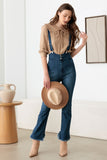 Litz La Striped Stretched Suspender Denim Overalls