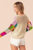 BiBi Multi Color Checkered Long Sleeve Knit Top