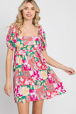 GeeGee Floral Ruff Sleeve Mini Dress