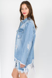 American Bazi Distressed Frayed Hem Denim Jacket