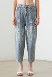 Litz La Washed Barrel Leg High Waist Distressed Jeans