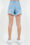 American Bazi High Waist Fringed Hem Denim Shorts