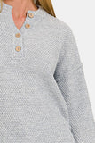 Zenana Button Closure Drop Shoulder Sweater
