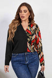 Melo Apparel Plus Size Contrast Color Notched Neck Shirt