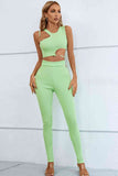 Asymmetrical Ribbed Cutout Tank and Pants Set