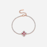 Lab-Grown Ruby 925 Sterling Silver Flower Shape Bracelet