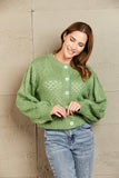 Woven Right Openwork Pompom Puff Sleeve Cardigan