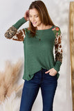 Hailey & Co Full Size Waffle-Knit Leopard Blouse