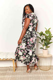 Double Take Floral Flutter Sleeve Tie-Waist Split Dress