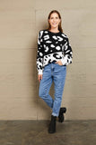 Woven Right Leopard Ribbed Trim Dropped Shoulder Sweater