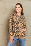 Woven Right Leopard Print Drawstring Hooded Sweater