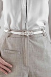 Flower Decor Skinny PU Belt